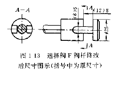 选择阀F阀杆修改后尺寸图示(括号中为原尺寸)